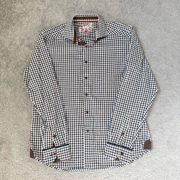 7 Downie St Plaid Brown Checkered Button Shirt - Picture 3 of 15